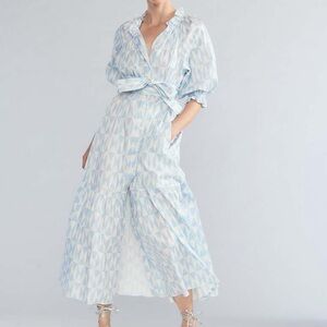 NWT Cynthia Rowley Montauk Cotton Blue and White Maxi Dress Size Large